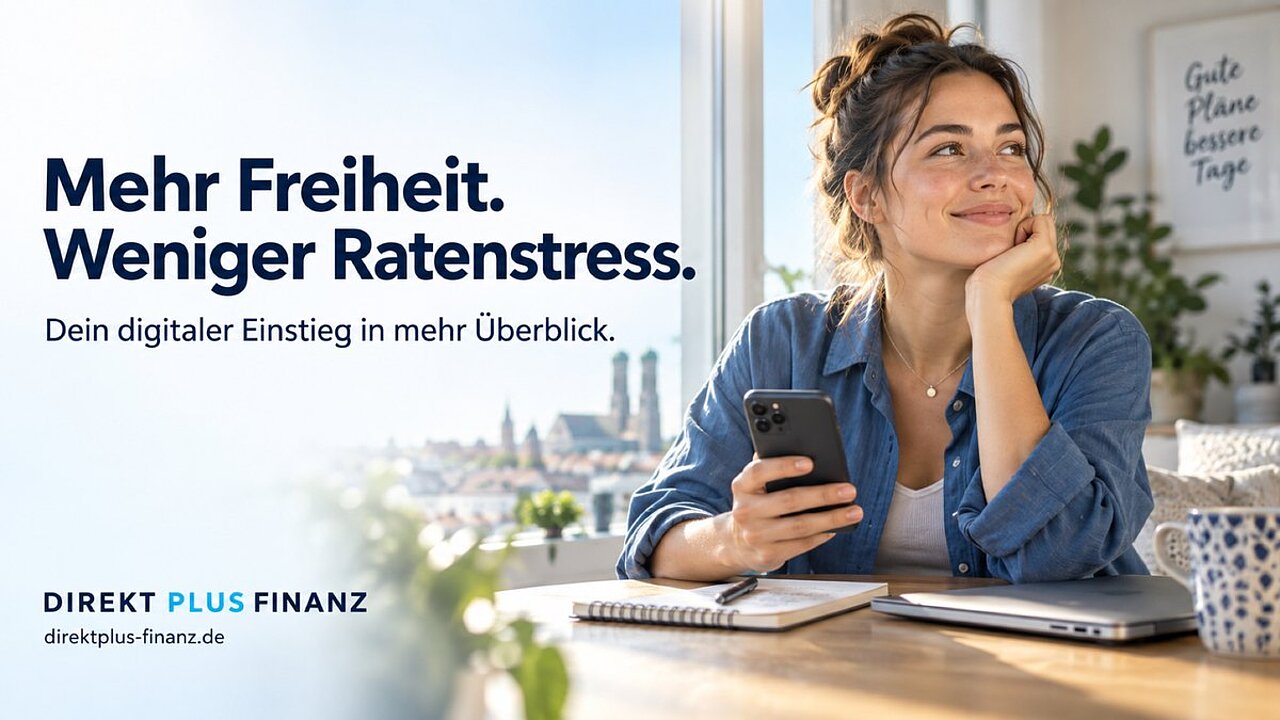 Direkt Plus Finanz Erfahrungen: Junge Frau mit Smartphone – mehr Freiheit, weniger Ratenstress, digitaler Einstieg